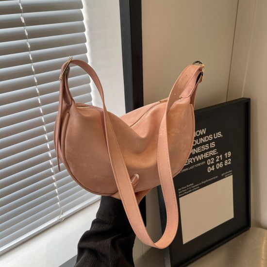 Large -capacity bag Female summer new crescent texture, shoulder bag simple solid color oblique cross -bag commute dumpling bag