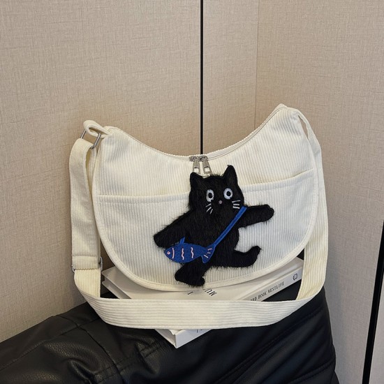 Cartoon Cat Girl Velvet Crossbody Bag Cute Soft Girl Bag Female Simple and Permanent Leisure Dumpling Bag Foreign Trade