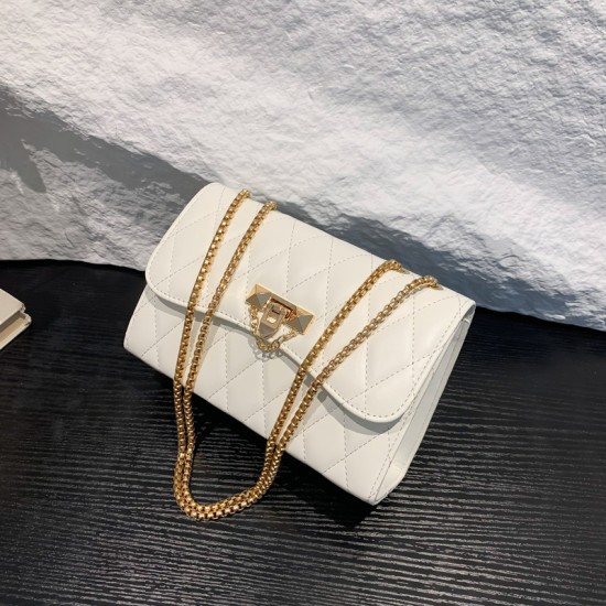 New texture simple 2024 summer pure color embroidery line diamond chain fashion lock crossbody shoulder shoulder small square women's bag