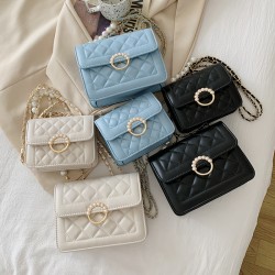 Pearl chain bag female 2024 new fashion Korean version of Lingge embroidery line shoulder mesengers bag small incense wind small bag