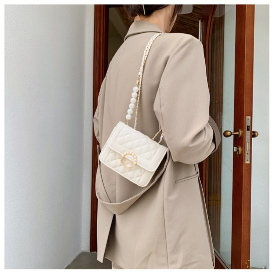 Pearl chain bag female 2024 new fashion Korean version of Lingge embroidery line shoulder mesengers bag small incense wind small bag