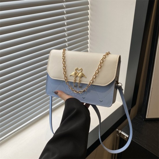 Fashion bag new 2024 foreign lady's trendy texture casual simple shoulder bag contrasting color crossbag chain bag