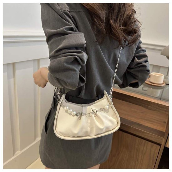 Women's bag 2024 new trendy line Korean version of niche versatile fashion design foreign qi fold pearl chain shoulder bag