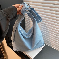 Korean Lazy Wind Tot Bag Girl 2024 New denim cloth large -capacity commute shoulder mesengers barrel wrap women