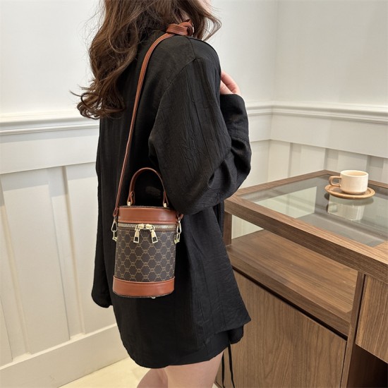 The new niche design round cylinder shoulder bag fashion contrasting color, foreign baggage women's bag personality aesthetic trend barrel bag