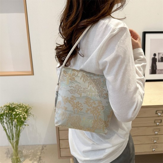 Summer fashion silk shoulder bag women's bag 2024 new trend design bucket bag fashion armpit messenger bag