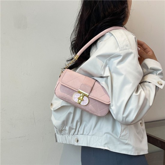 Lingge embroidery line Western gas chain bag female 2024 new trendy fashionable shoulder bag personalized lock shoulder bag