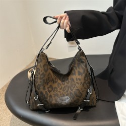 Korean retro leopard tertebud female 2024 new college wind large capacity pneeling pilot, shoulder -shoulder messenger bag