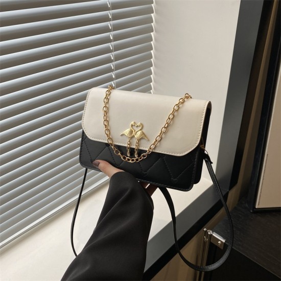 Fashion bag new 2024 foreign lady's trendy texture casual simple shoulder bag contrasting color crossbag chain bag