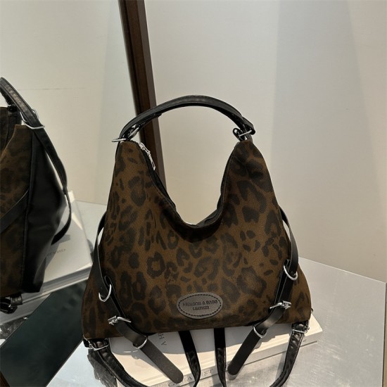 Korean retro leopard tertebud female 2024 new college wind large capacity pneeling pilot, shoulder -shoulder messenger bag