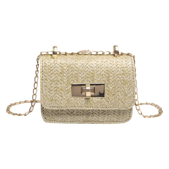 Texture grass editing fashion small square bag female 2024 summer new versatile lock buckle shoulder bag messenger chain bag