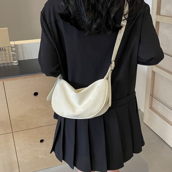 Large -capacity bag Female summer new crescent texture, shoulder bag simple solid color oblique cross -bag commute dumpling bag