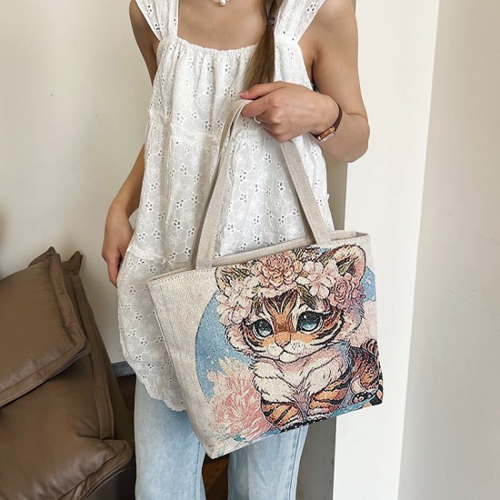 2024 new handbag female bag Mommy Sanbian bag mobile phone coin purse double -sided embroidered canvas bag girl