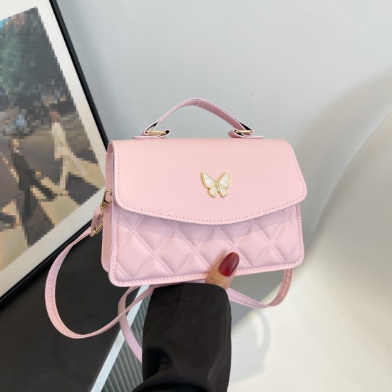 Pure -colored diamond handbag 2024 retro fashion messenger bags simple casual foreign style small bag