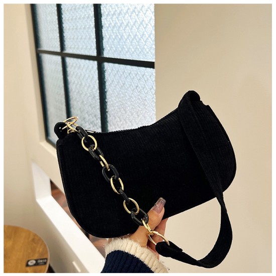 Core velvet chain Shoulder bag female 2024 new fashion lightweight underarms bag retro ancient trendy handbag women's bag