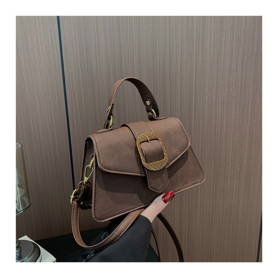 2024 new solid color truck buckle handbag French simple retro shoulder mesengers bag female one piece