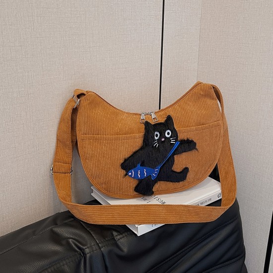 Cartoon Cat Girl Velvet Crossbody Bag Cute Soft Girl Bag Female Simple and Permanent Leisure Dumpling Bag Foreign Trade