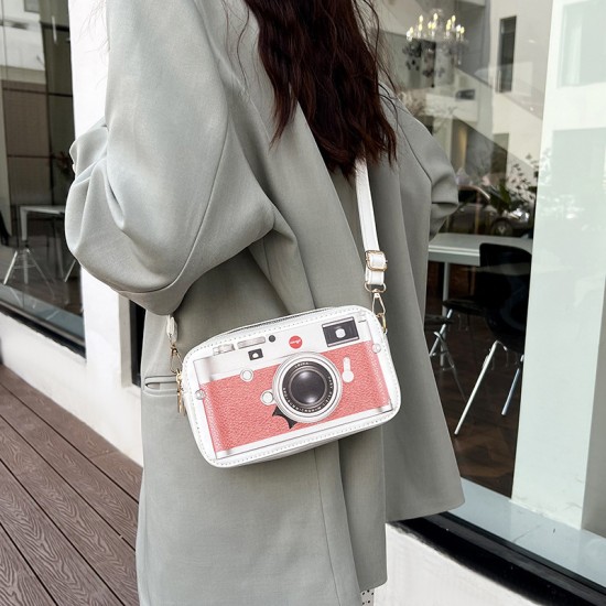 Korean retro, simple double -layer shoulder bag casual personality creative and strange camera crossbody bag trendy contrasting female bag