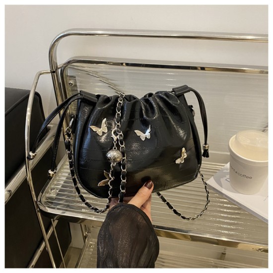 This year's popular women's bag 2024 new summer simplicity butterfly chain bag Korean drawing rope barrel barbody bag women