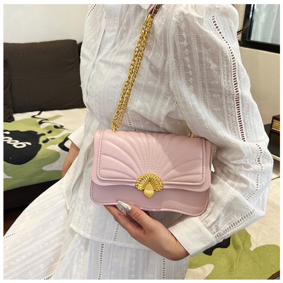 Fashion fan -shaped lock embroidery line small square bag 2024 new niche design women's bag casual shoulder messenger women's bag