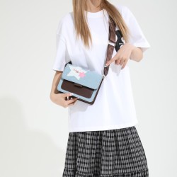 2024 Summer new star contrasting color shoulder bag retro one -piece personality crossbody bag cute simple denim step bag