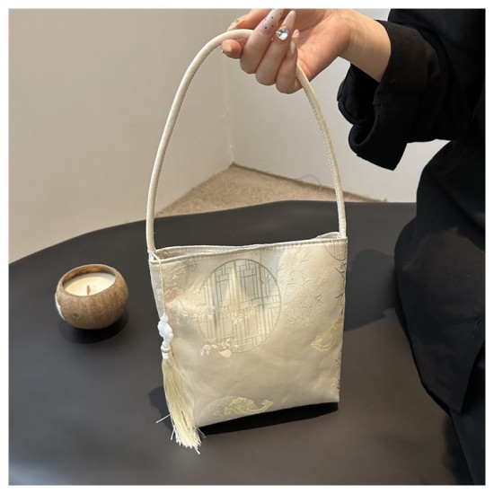 Summer fashion silk shoulder bag women's bag 2024 new trend design bucket bag fashion armpit messenger bag