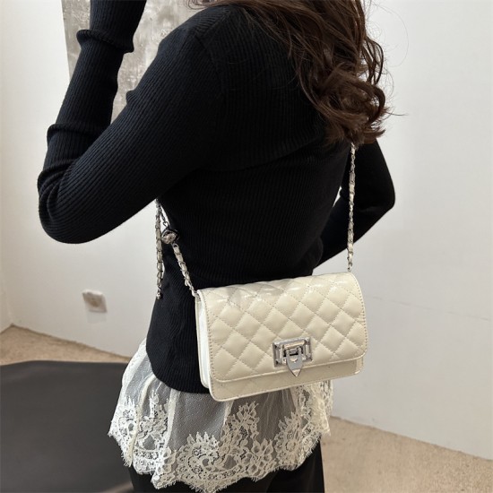 Advanced sensor Lingge embroidery bag female 2024 new fashion lock -shoulder messenger bag pure color foreign qi small bag