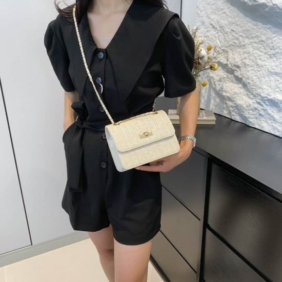 2024 new Japanese and Korean INS fashion versatile weed bag chains, shoulder oblique cross -bag weaving small square bag foreign trade