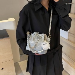 2024 new fashion personalized shoulder bag aesthetic large capacity casual barrel bag incense wind wind chain oblique crossbag