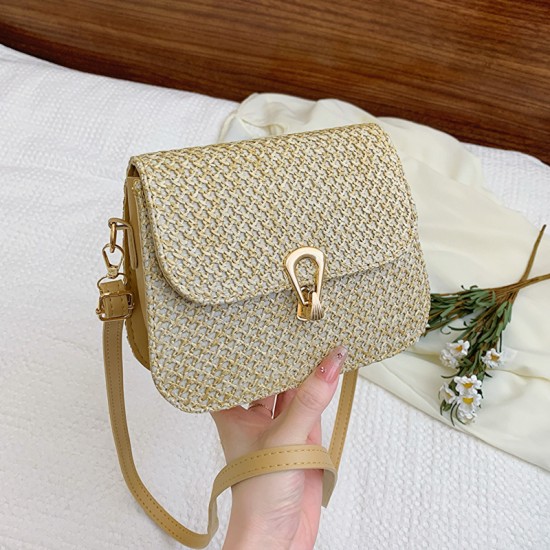 New fashion personality grass compilation of the shoulder bag female niche design lock oblique cross -package summer lace flower handbag