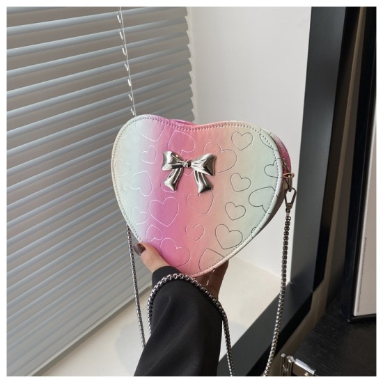 Summer new fashion love printing shoulder bag bow, pure color, simple oblique crossbag personality high value women's bag