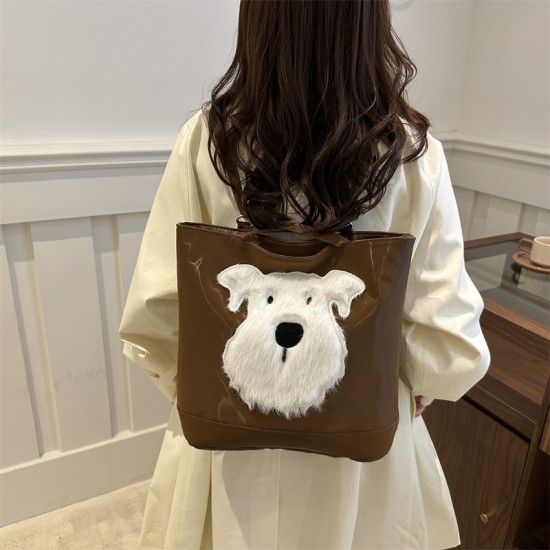 Cartoon plush puppy Tot Bag Girl 2024 New Korean College Wind Packpare Backpack Large -capacity Shoulder Bags Cross -border