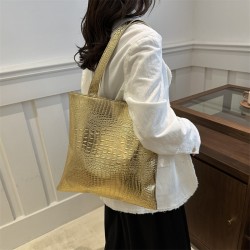 Crocodile pattern large -capacity Tot bag female 2024 autumn new trend fashion solid color shoulder bucket bag