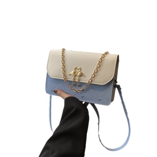 Fashion bag new 2024 foreign lady's trendy texture casual simple shoulder bag contrasting color crossbag chain bag