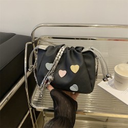 Pumping fold bucket bag female 2024 new Korean version of fashionable shoulder bag simple contrasting love chain messenger bag