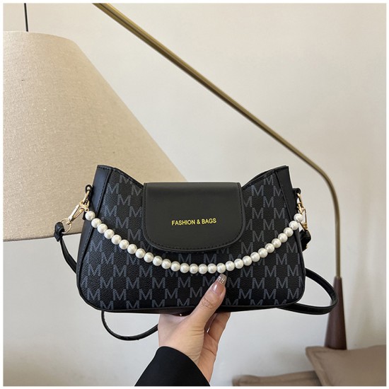 Summer beautiful trend Simple shoulder bag fashion niche design messenger bag wild bump color pearl chain women's bag