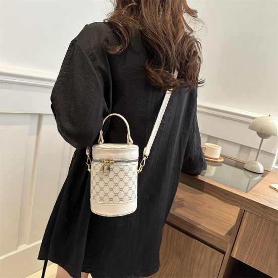 The new niche design round cylinder shoulder bag fashion contrasting color, foreign baggage women's bag personality aesthetic trend barrel bag