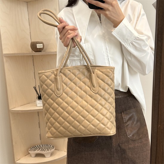 2024 new leisure and simple shoulder -length axillary bag, commuting large -capacity foreign qi embroidered line women's bag large tot bag