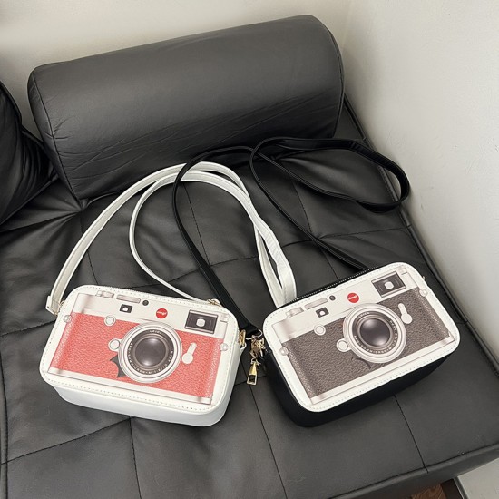 Korean retro, simple double -layer shoulder bag casual personality creative and strange camera crossbody bag trendy contrasting female bag