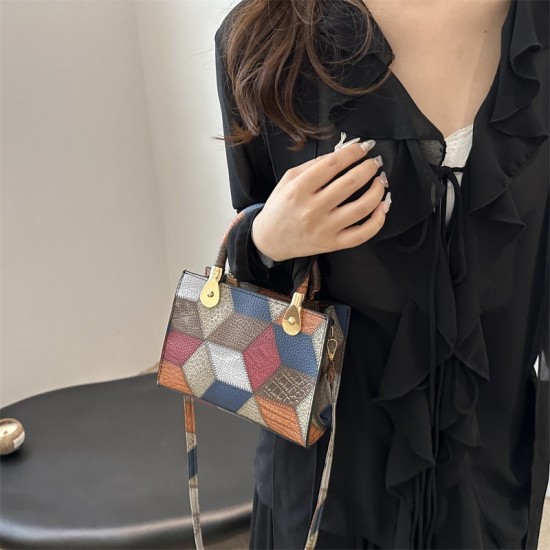 Cross -border bag stitching contrasting todot bag female 2024 new trendy fashion texture handbag large -capacity messenger bag