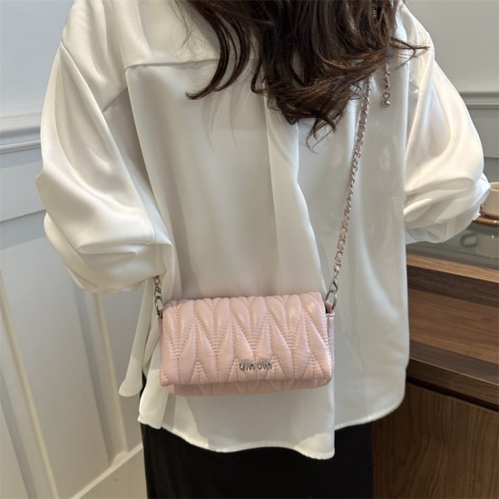 Advanced texture bag female 2024 new fold rhombus embroidered line chain shoulder gliever bag simple square bag