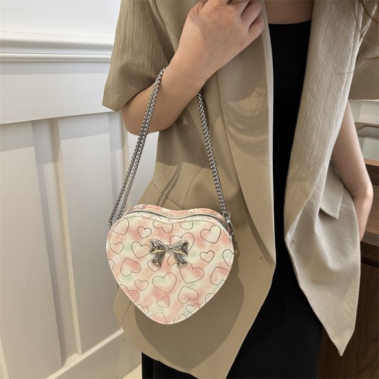 Summer new fashion love printing shoulder bag bow, pure color, simple oblique crossbag personality high value women's bag