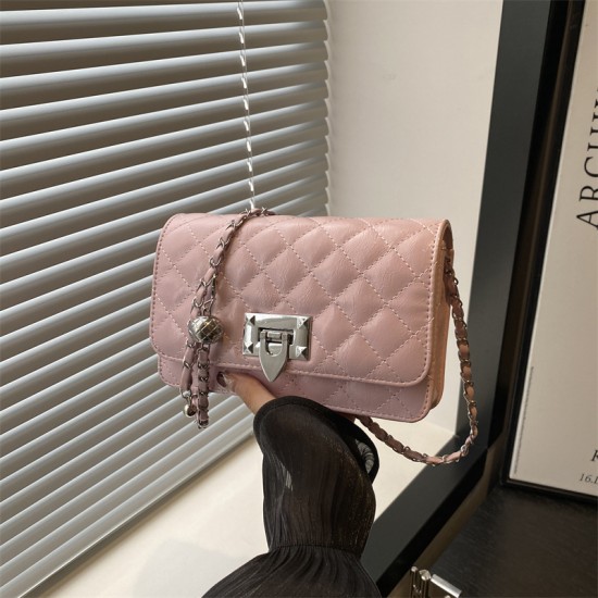 Advanced sensor Lingge embroidery bag female 2024 new fashion lock -shoulder messenger bag pure color foreign qi small bag