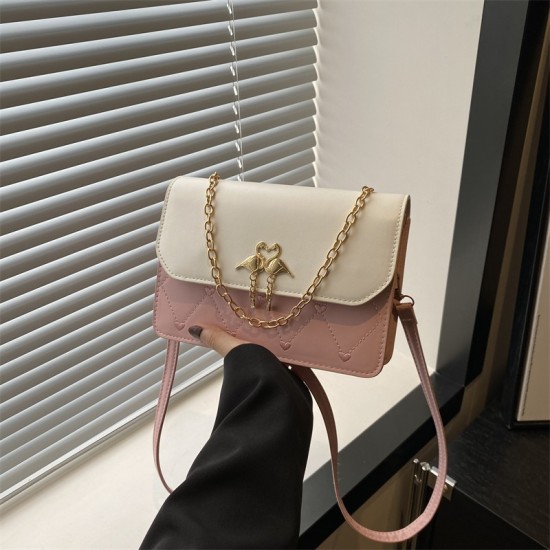 Fashion bag new 2024 foreign lady's trendy texture casual simple shoulder bag contrasting color crossbag chain bag