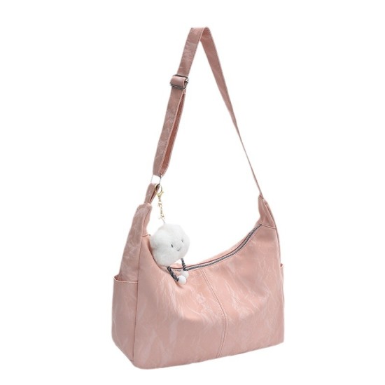 Large -capacity bag female 2024 new pure color texture niche summer versatile shoulder mesengers bag women's dumpling bag