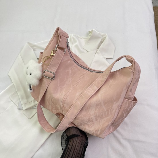 Large -capacity bag female 2024 new pure color texture niche summer versatile shoulder mesengers bag women's dumpling bag