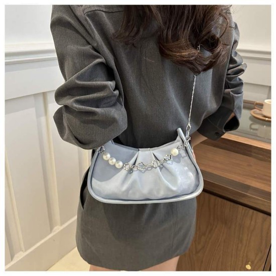 Women's bag 2024 new trendy line Korean version of niche versatile fashion design foreign qi fold pearl chain shoulder bag