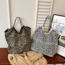 Cross -border cargo leopard cloth bag 2024 new net red lazy wind shoulder gliers large capacity cloth bag shopping bag