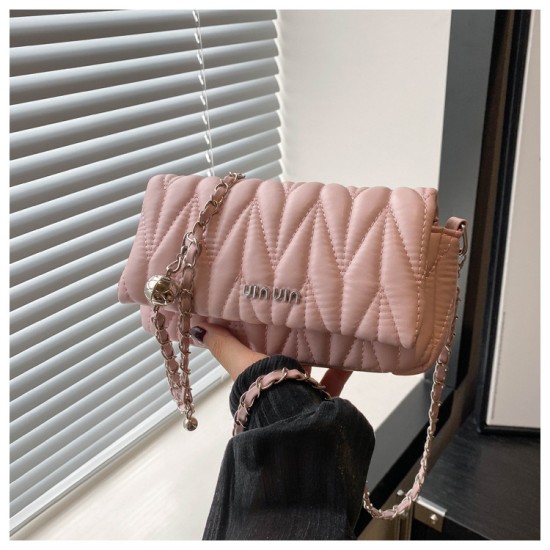 Advanced texture bag female 2024 new fold rhombus embroidered line chain shoulder gliever bag simple square bag