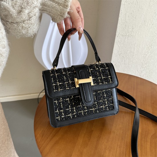 2024 fashion bags casual wild square bag shoulder bag checkered handbags with simple solid color underarm bag